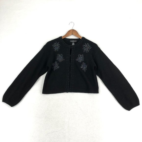 One Step Up Women's Size Small Black Silk Angora Wool Blend Cardigan Sweater - Picture 1 of 10